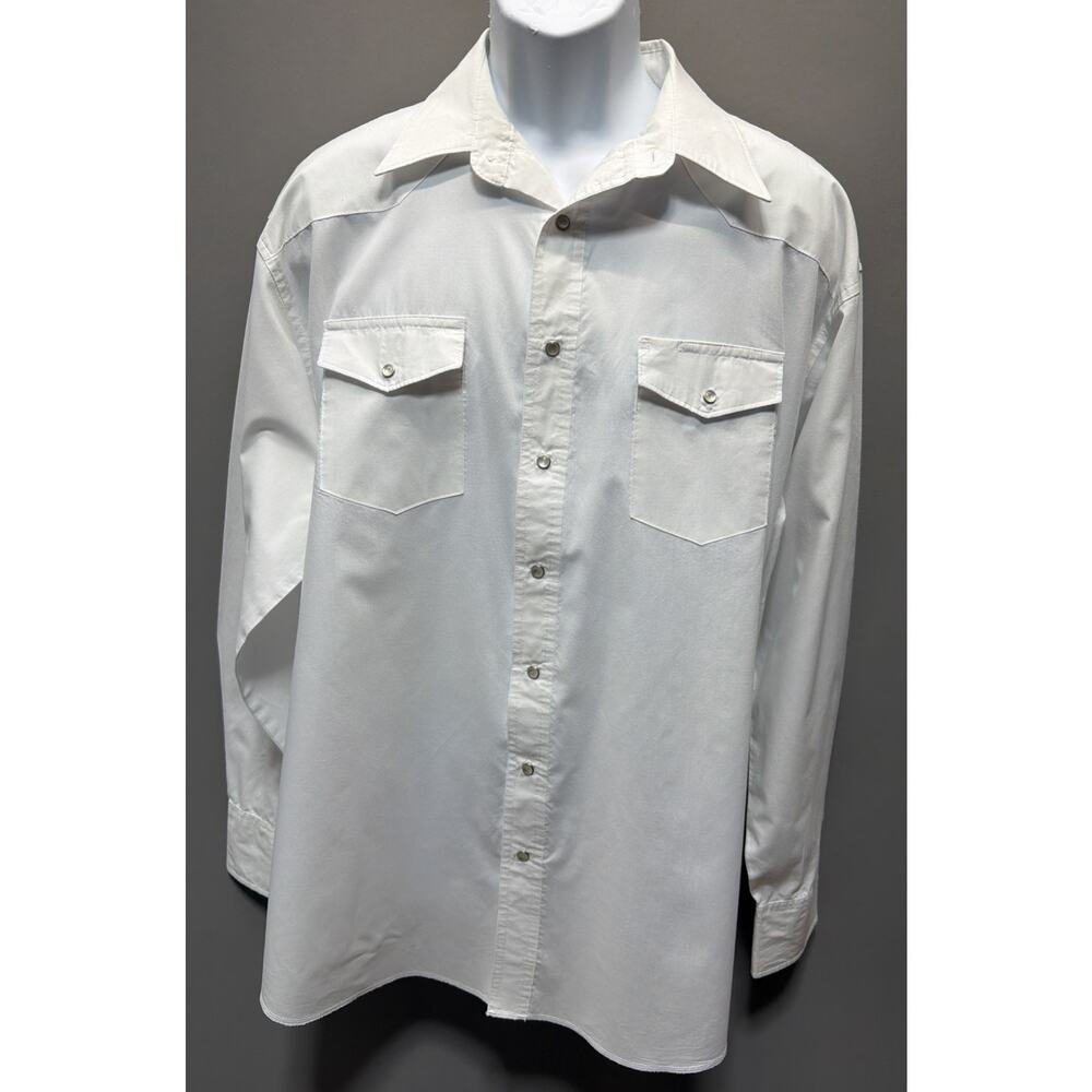 VTG Wrangler Shirt Mens XLT White Button Up Long Slv Western Rockabilly Pearl